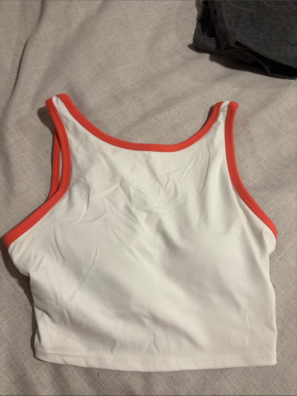 Women's White Tank Top with Coral Trim